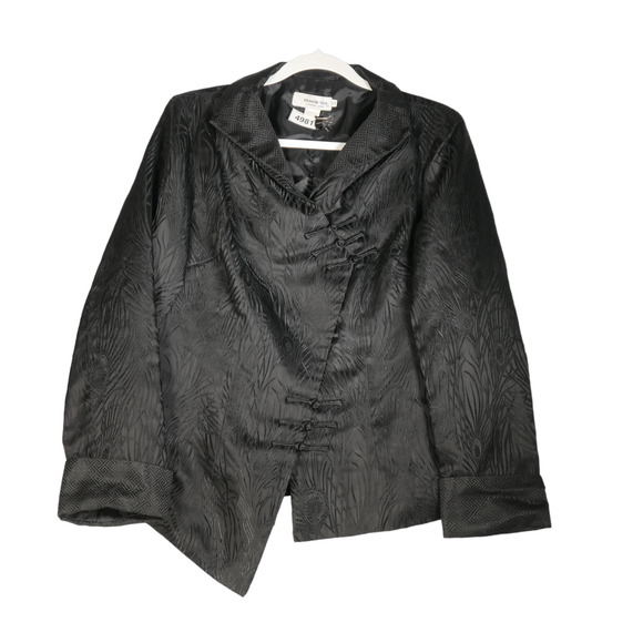 Dragon Silk Blazer Jacket Asymmetric Womens XXL Black 100% Silk Knotted Buttons - Picture 1 of 10